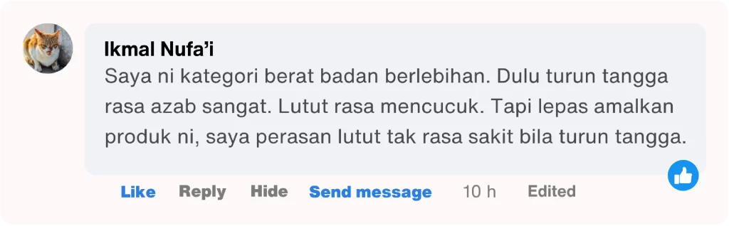 Testimoni pengguna berat badan berlebihan lutut sakit bila turun tangga kini lega selepas amal Synovil