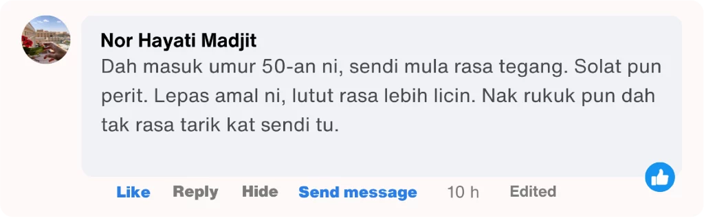 Testimoni wanita 50-an rasa sendi lebih licin dan mudah rukuk selepas amal Synovil